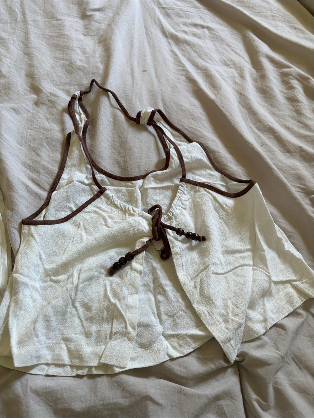 ILLA ILLA Cream Wide-Leg Linen Jumpsuit with Brown Trim - Picture 5 of 6